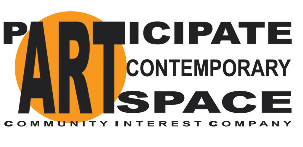 Participate Contemporary Artspace, Community Interest Company logo , black text with an orange circle behind ART.