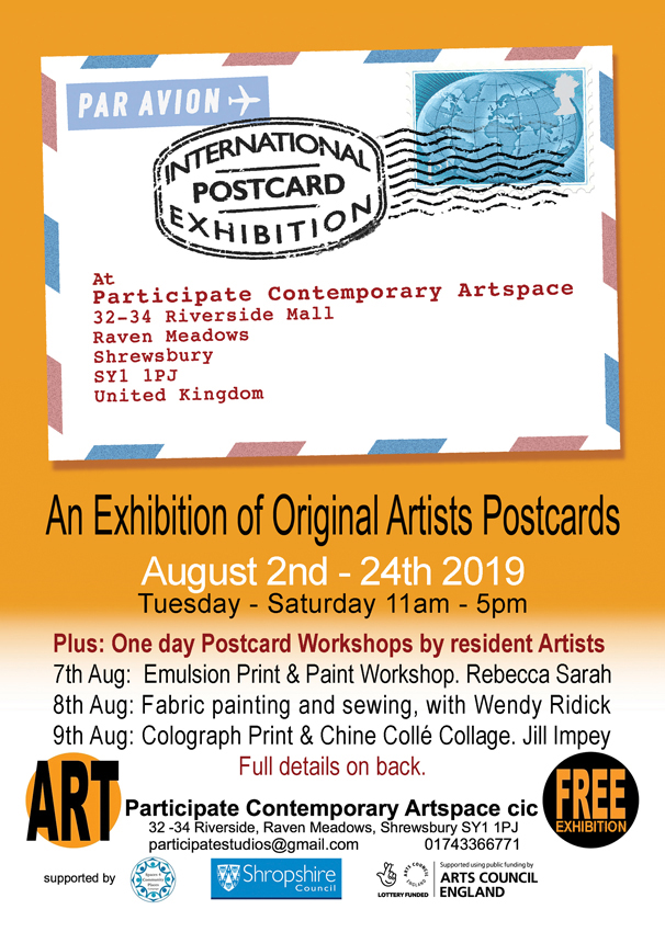 poster for postcards exhibition showing postcard