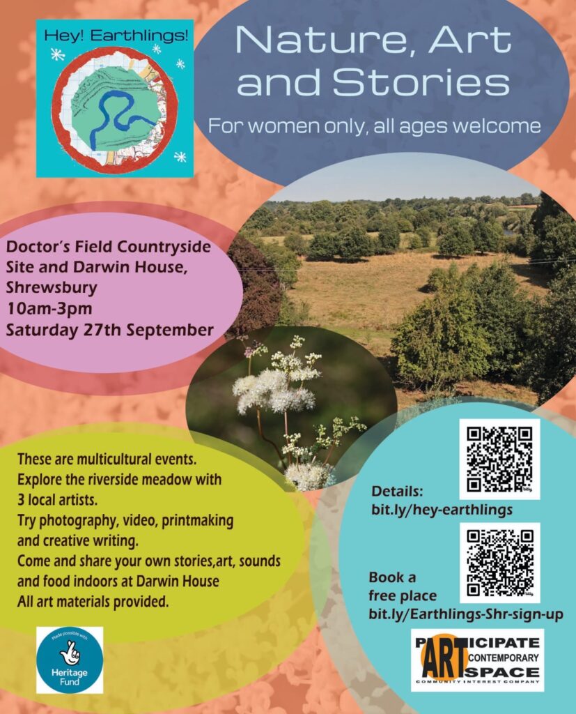 Event Flyer for for Doctor's Field Countryside Site and Darwin House, Shrewsbury 10am-3pm Saturday 27th September Meet at Darwin House for gentle walk and creative activities