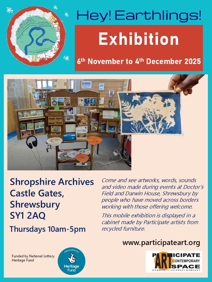 Poster for Hey! Earthlings! exhibition at Shropshire Archive, Thursdays only 6th. Nov.4th Dec -10am till 4pm